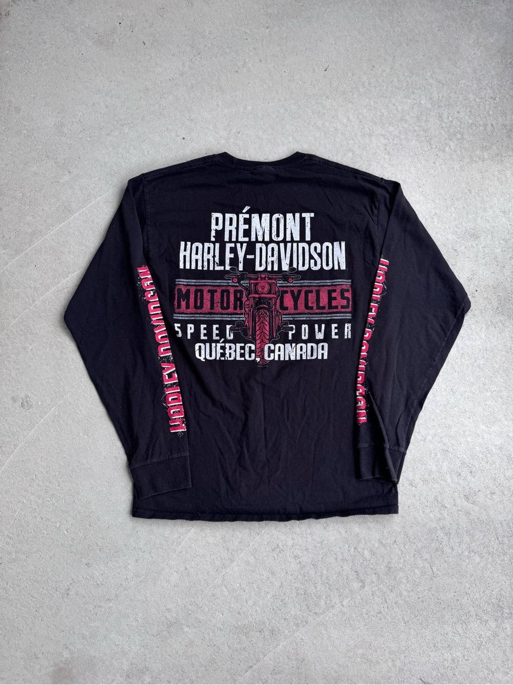 Harley-Davidson Black Long Sleeve Tee with Red & White Graphics - Québec